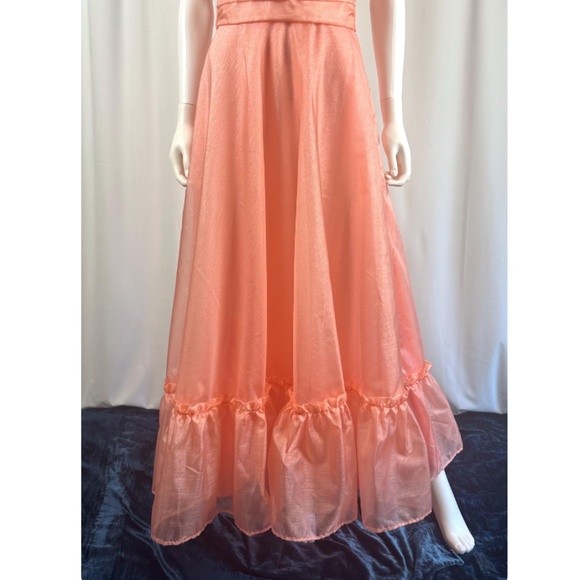 Vintage 1960’s 1970’s Custom Made Ruffled Collar Evening Gown in Orange • XS/S - Picture 5 of 10